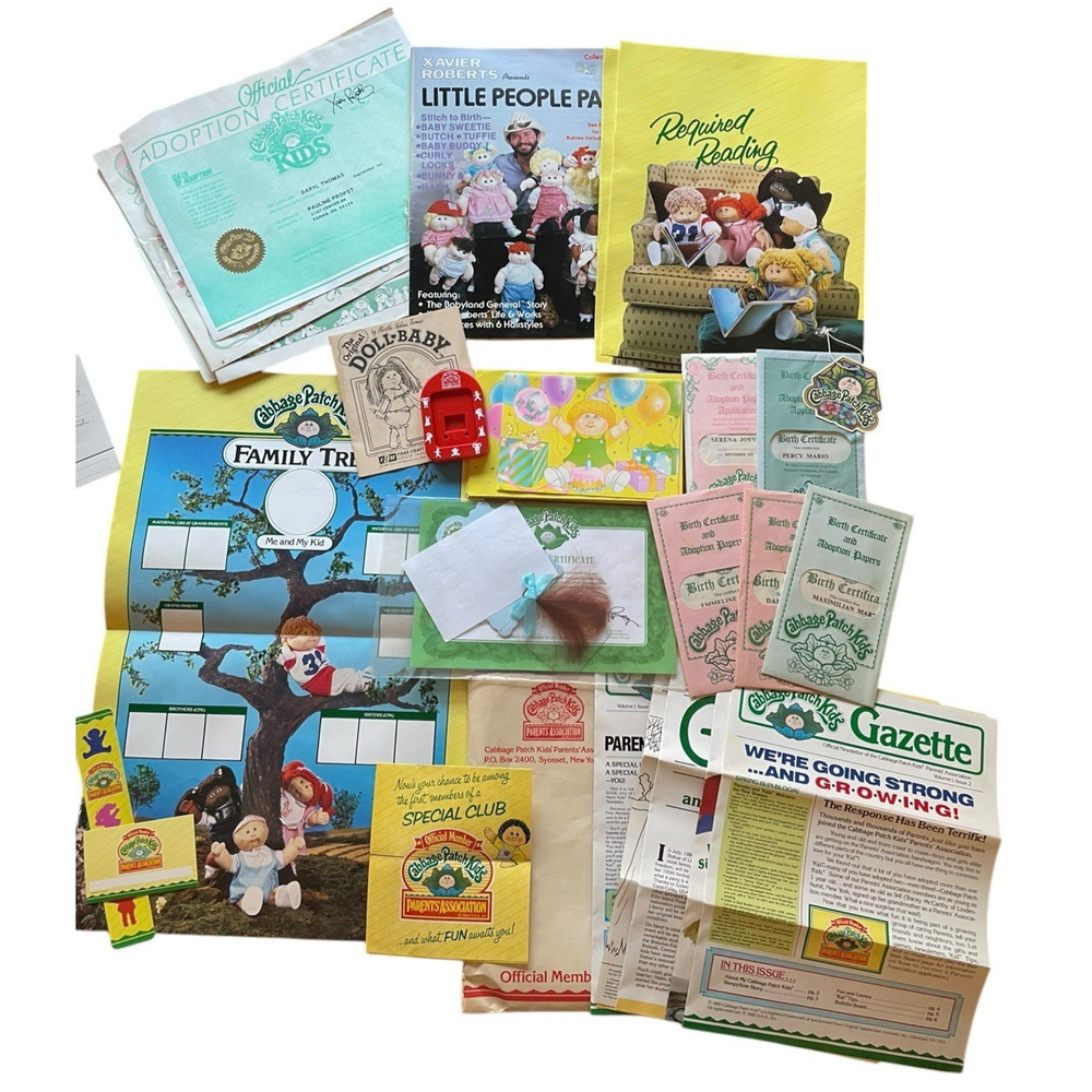 VTG Cabbage Patch Kid Lot Birth Certificates Adoption Papers Birthday Cards‎ 80s